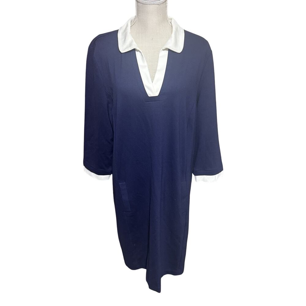 Maison Jules Dress Navy Blue & White Shift Pockets Office Career Nautical XL